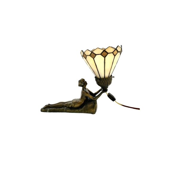 Lamp Laying Lady with Stain Glas Classic Art Deco Vintage Decor - Picture 5 of 8